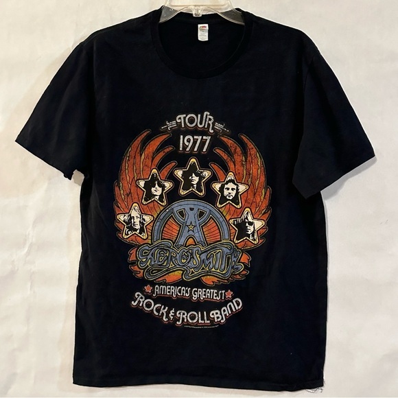 Aerosmith 1977 Tour Black Rock and Roll T-Shirt - Picture 1 of 6
